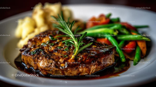 Juicy Grilled Steak with Vegetables and Mashed Potatoes