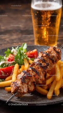 Grilled Skewer with Fries and Fresh Salad