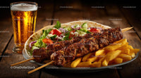Juicy Grilled Kebab with Fries and Fresh Salad