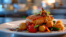 Gourmet Salmon Dish with Roasted Potatoes and Vegetables
