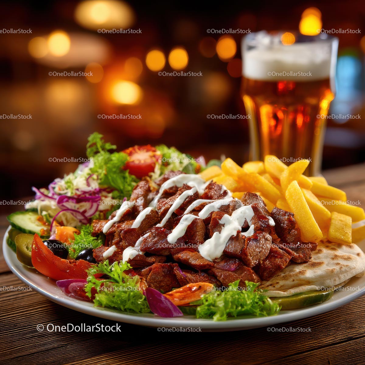 Tasty Kebab Platter with Fries and Fresh Salad