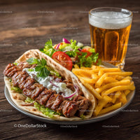 Grilled Meat Pita with Fries and Fresh Salad