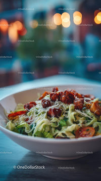 Gourmet Pasta Salad with Croutons and Fresh Vegetables