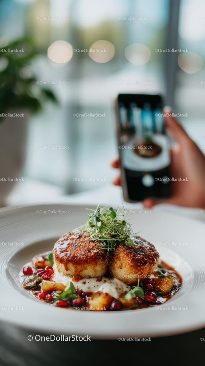 Exquisite Gourmet Dish with Fresh Microgreens and Pomegranate