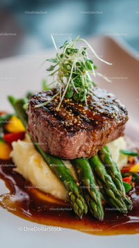 Gourmet Steak with Egg, Asparagus, and Potatoes