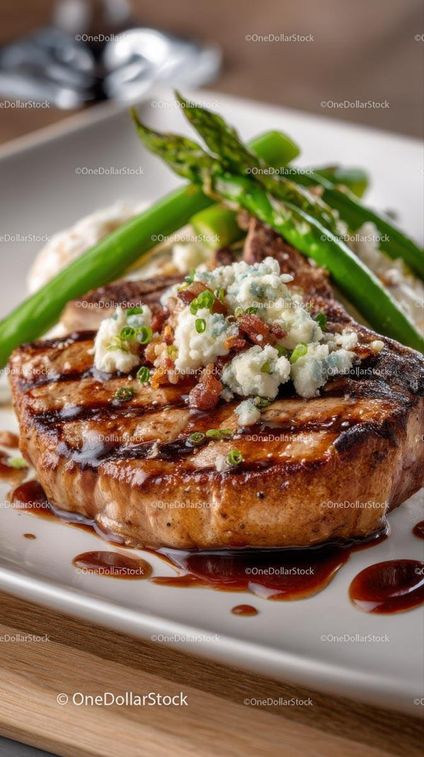 Gourmet Grilled Steak with Blue Cheese and Asparagus