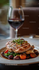 Grilled Steak with Red Wine and Vegetables on Elegant Plate