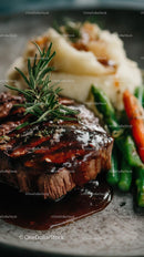 Gourmet Steak with Egg, Asparagus, and Potatoes