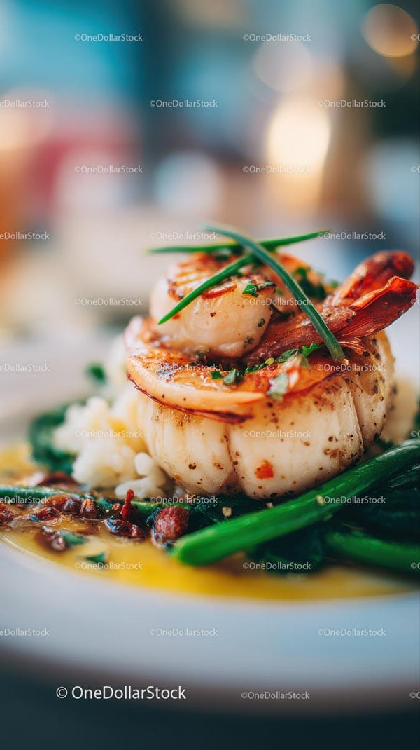 Gourmet Shrimp and Scallop Dish with Green Vegetables