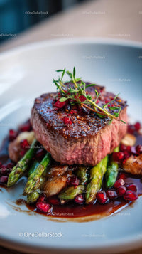 Gourmet Beef Tenderloin with Asparagus and Pomegranate