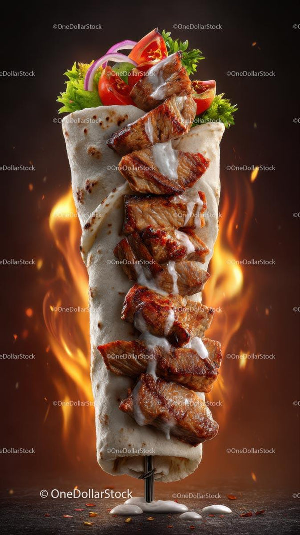 Flame-Grilled Shawarma with Vegetables and Sauce