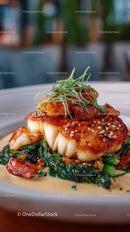 Gourmet Seared Scallops on Spinach with Fresh Herb Garnish
