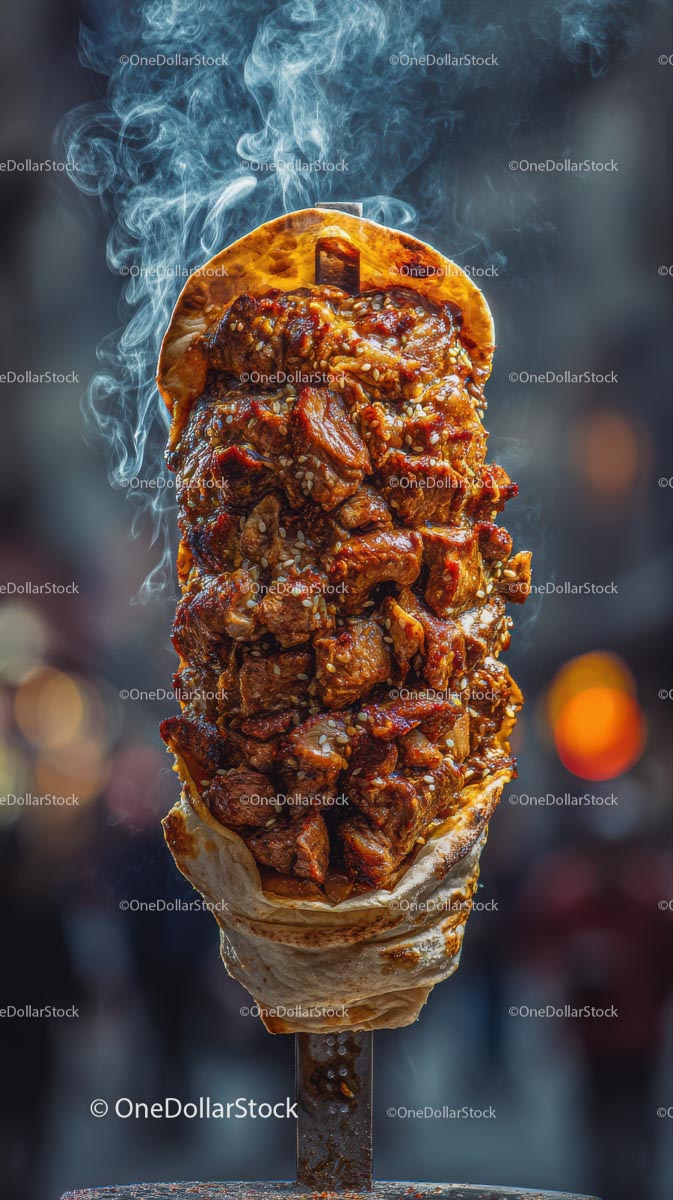 Juicy Grilled Kebab with Smoky Aroma on a Rotating Spit