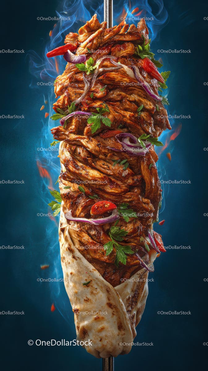 Soczysty szaszłyk shawarma ze świeżymi ziołami i przyprawami