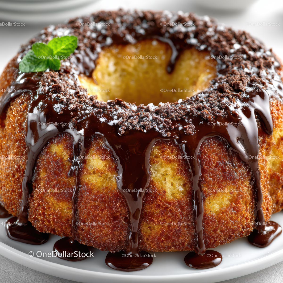 Delicious Chocolate Glazed Bundt Cake with Mint
