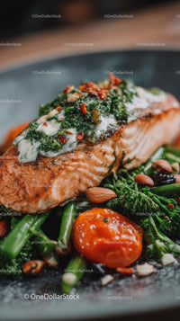 Grilled Salmon with Broccoli and Cherry Tomatoes