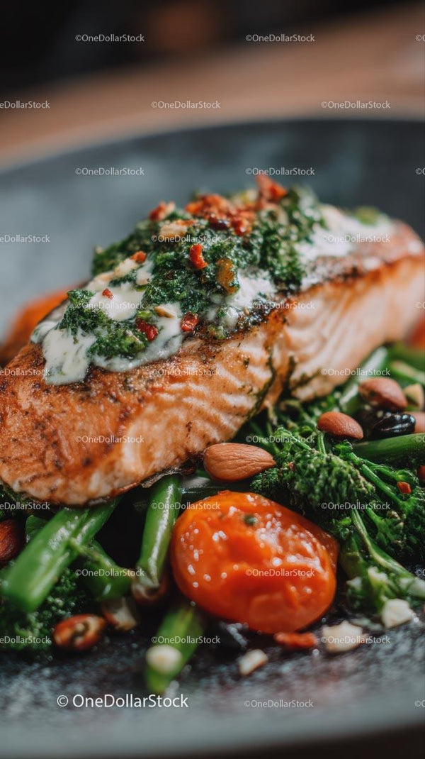Grilled Salmon with Broccoli and Cherry Tomatoes
