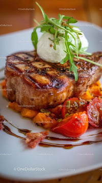 Juicy Grilled Pork with Cherry Tomatoes and Arugula