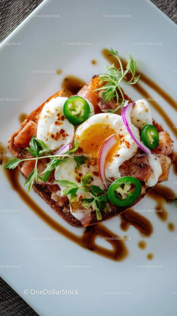 Gourmet Toast with Poached Egg and Jalapeno Slices