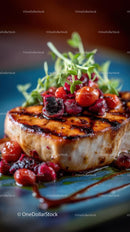 Grilled Salmon with Microgreens and Berries on a Plate