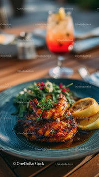 Grilled Shrimp with Lemon and Fresh Greens on Elegant Plate