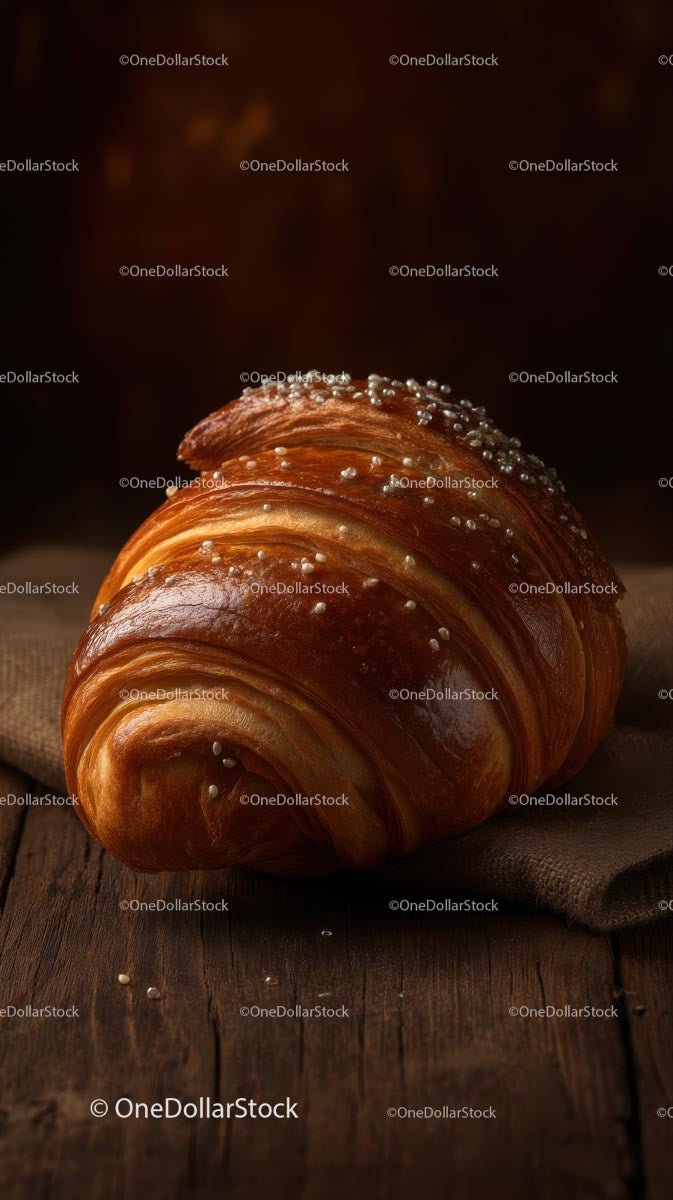 Golden Flaky Croissant on Rustic Table