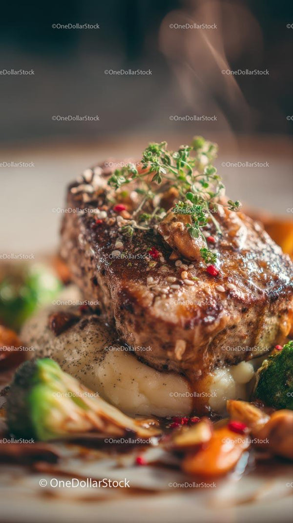 Gourmet Steak with Roasted Vegetables and Herbs