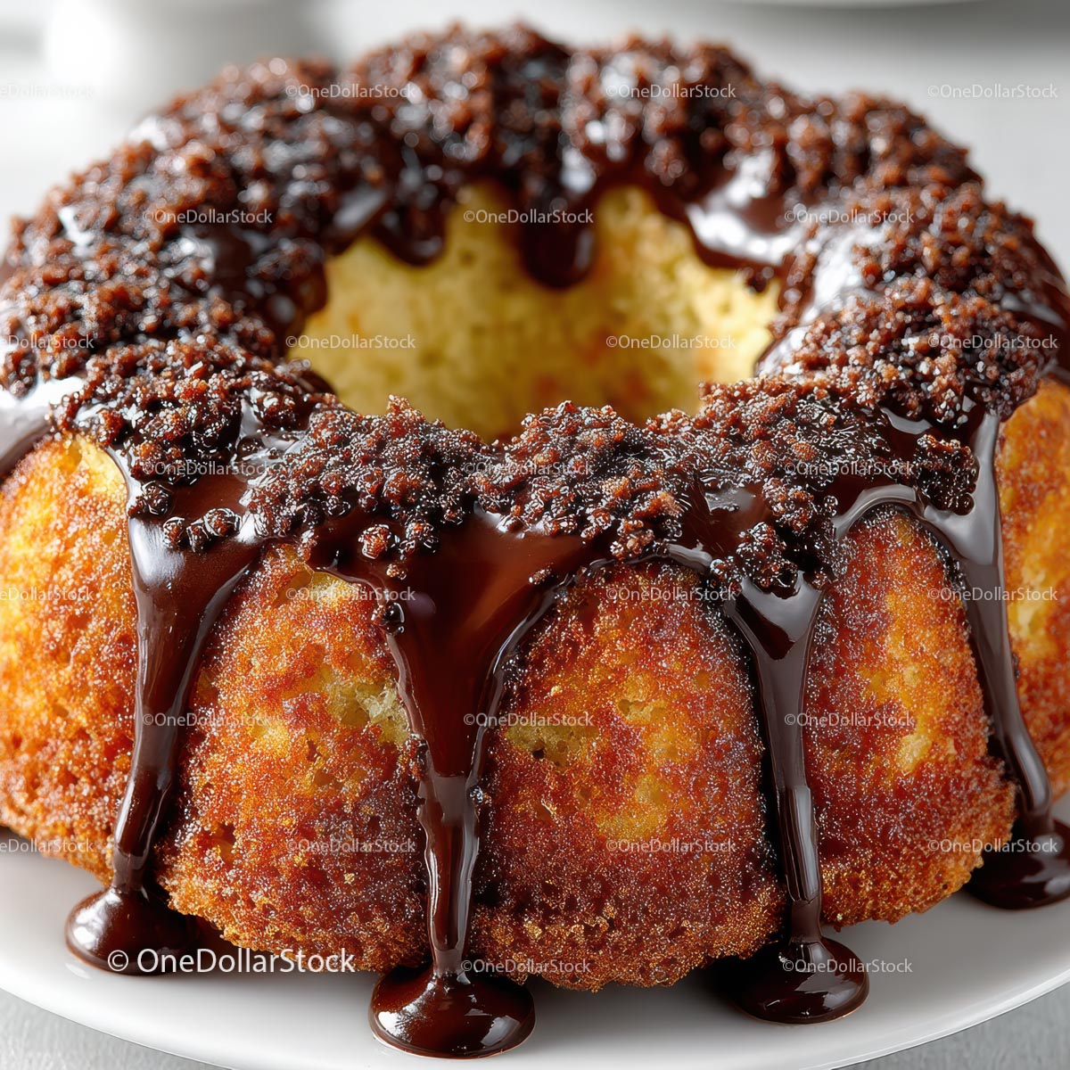 Chocolate Glazed Bundt Cake with Crumble Topping