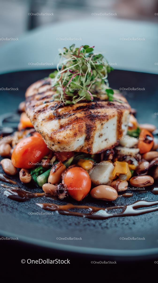 Grilled Chicken with Vegetables and Microgreens