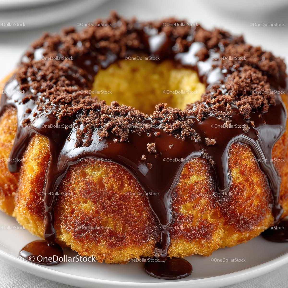 Chocolate Drizzled Bundt Cake with Crumb Topping