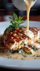 Grilled Fish with Creamy Sauce and Corn Relish