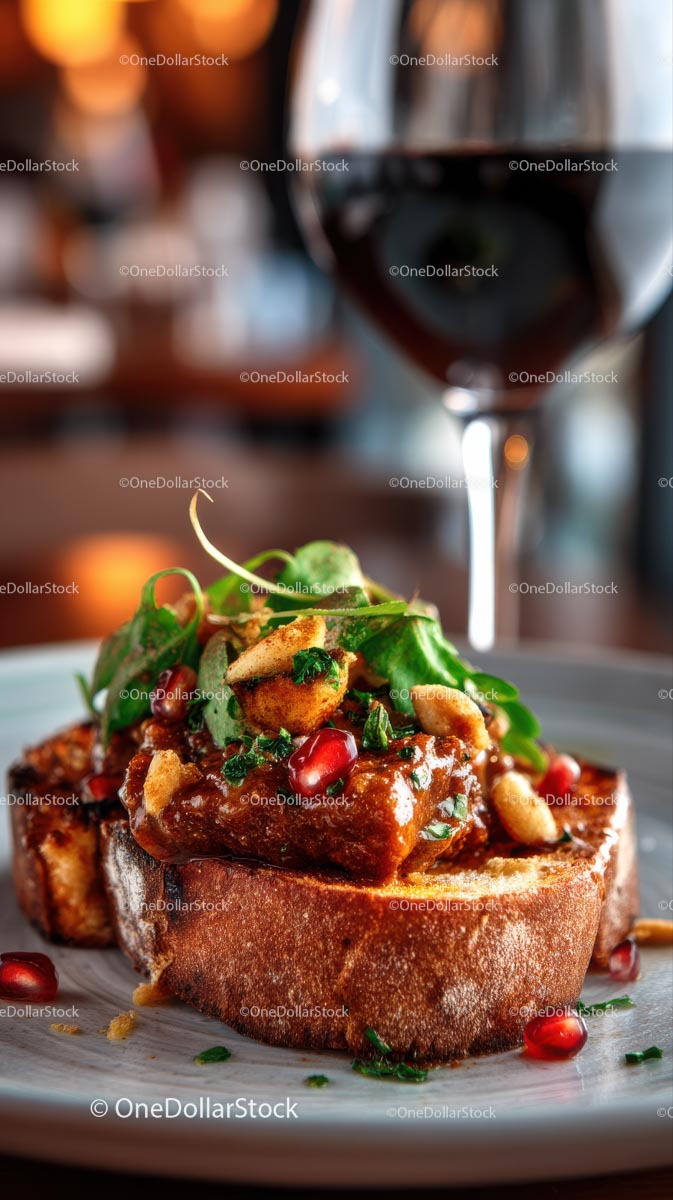 Gourmet Toast with Flavorful Meat and Fresh Garnish