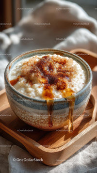 Creamy Rice Pudding with Cinnamon and Caramel Drizzle