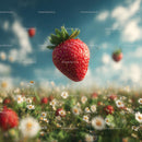 Floating Ripe Strawberry Above a Daisy Field