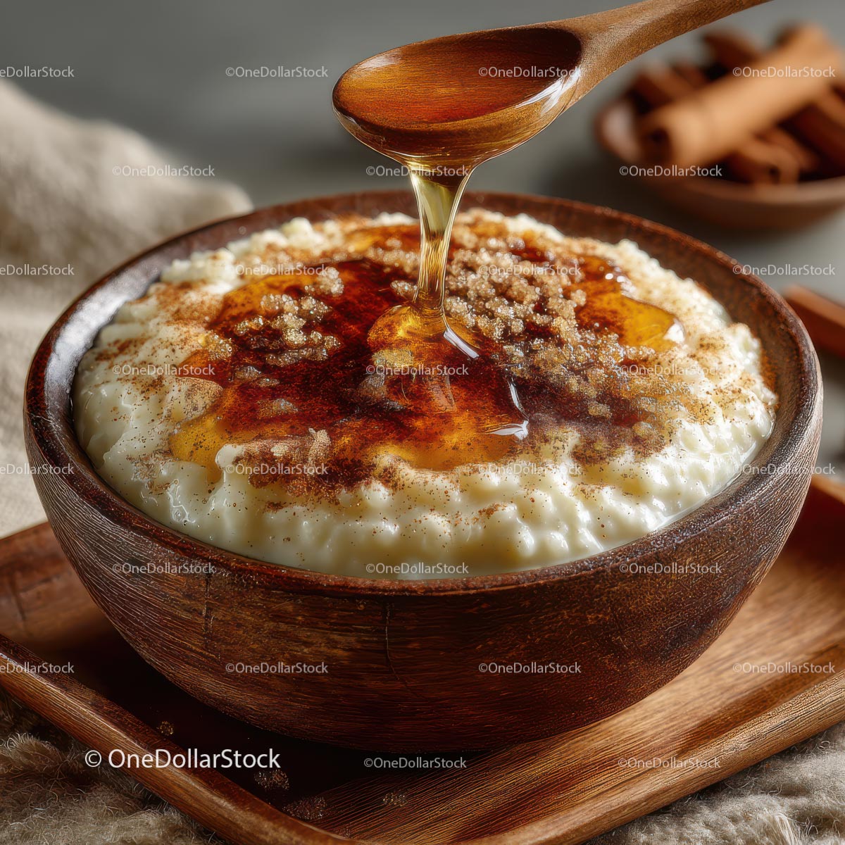 Honey Drizzled Rice Pudding with Cinnamon