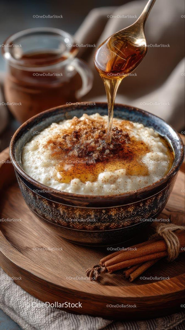 Warm Creamy Porridge with Drizzle of Honey and Cinnamon