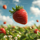 Ripe Strawberry in Sunny Blue Sky Background