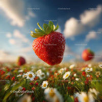 Fresh Ripe Strawberry in Blooming Field