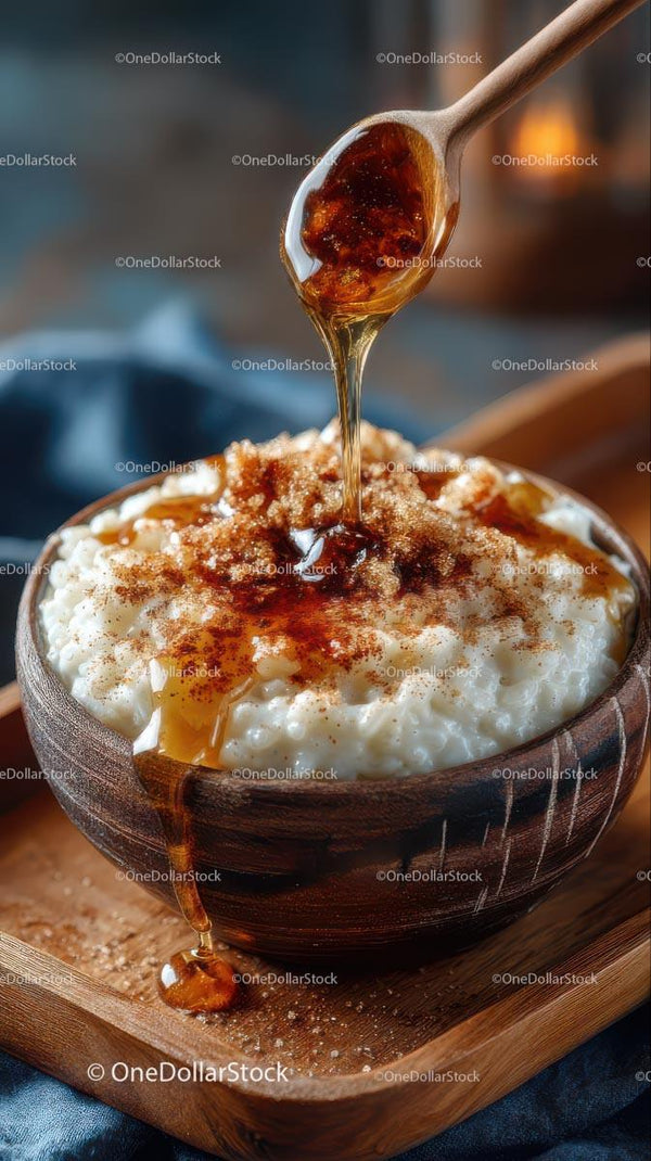 Rustic Rice Pudding with Cinnamon and Honey Drizzle