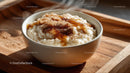 Steamy Bowl of Oatmeal with Cinnamon and Syrup