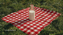 Milk Bottle on Red Checkered Picnic Blanket