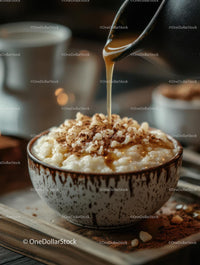 Caramel Drizzled Rice Pudding with Cinnamon