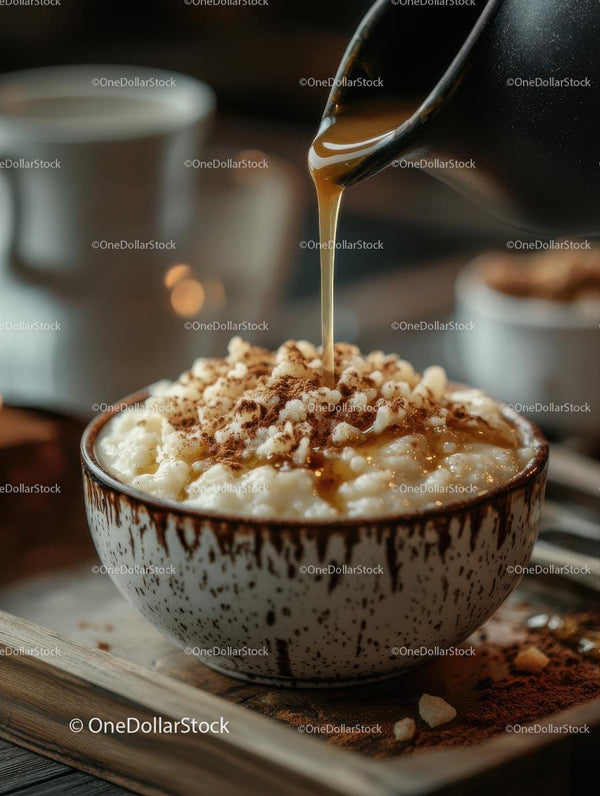 Caramel Drizzled Rice Pudding with Cinnamon