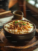 Rustic Bowl of Creamy Rice Pudding with Cinnamon Topping