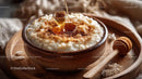 Creamy Honey Porridge with Cinnamon in Wooden Bowl