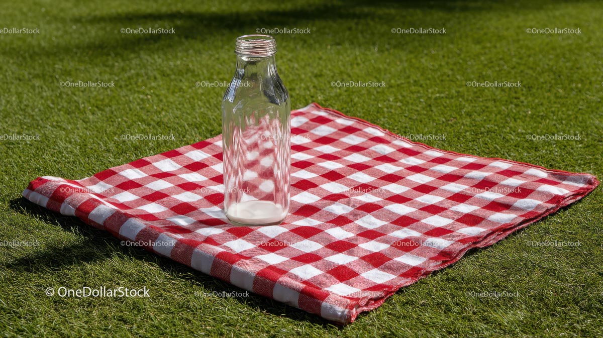 Red Checkered Picnic Blanket on Green Grass