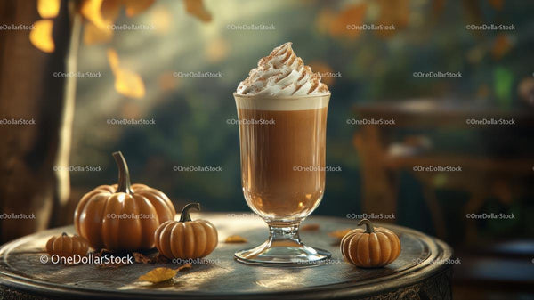 Pumpkin Spice Latte with Cream in Rustic Autumn Setting