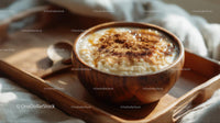 Delightful Creamy Porridge with Cinnamon in Wooden Bowl