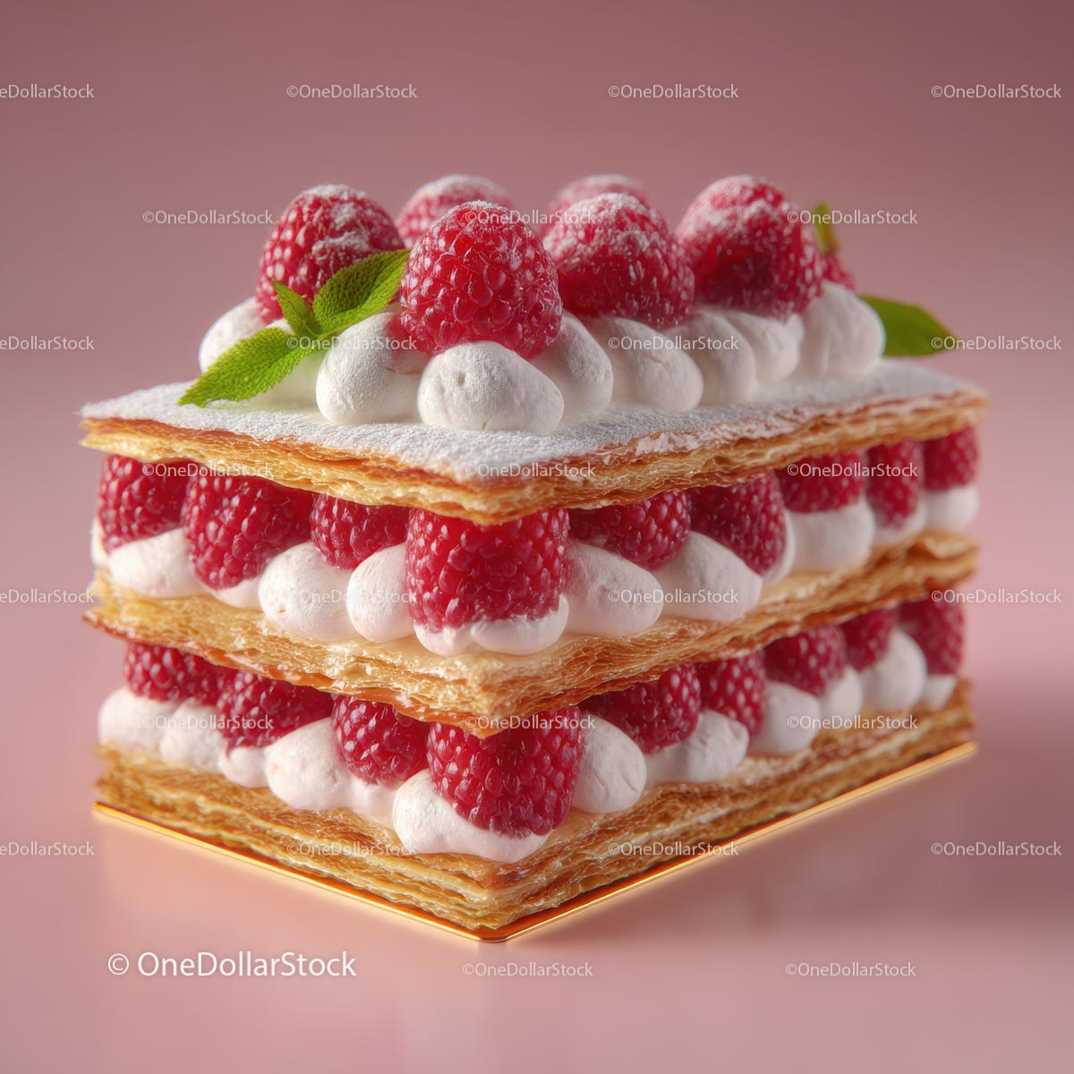 Raspberry Mille-Feuille Delicacy with Mint Garnish