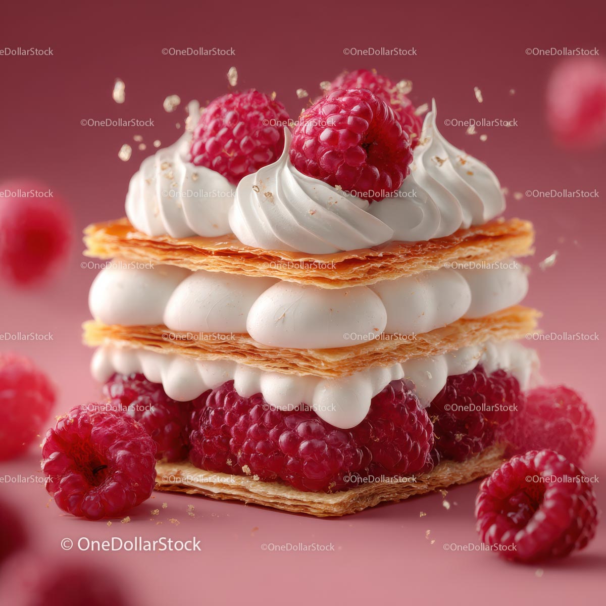Decadent Raspberry Mille-Feuille with Whipped Cream